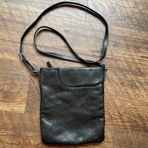 MARGOT Black Genuine Pebbled Leather Crossbody Shoulder Bag